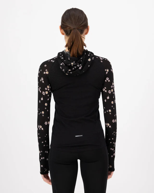 Bella Merino Long Sleeve Hood - Black Daisy