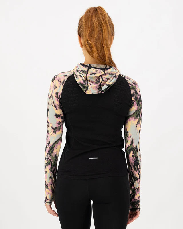 MONS ROYALE WOMENS BELLA LONG SLEEVE HOOD - Rad Things / Black