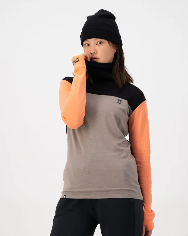 MONS ROYALE WOMENS YOTEI HIGH NECK LONG SLEEVE -Punch / Cinder /Black