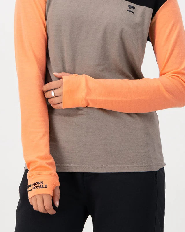 MONS ROYALE WOMENS YOTEI HIGH NECK LONG SLEEVE -Punch / Cinder /Black