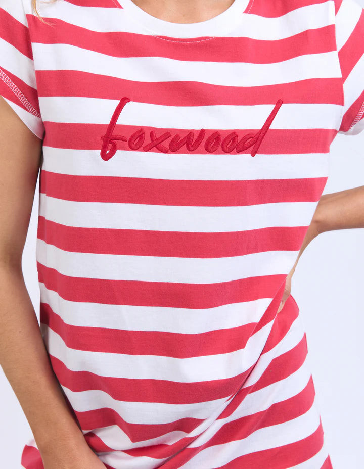 FOXWOOD SIGNATURE STRIPE TEE DRESS - CAYENNE & WHITE STRIPE