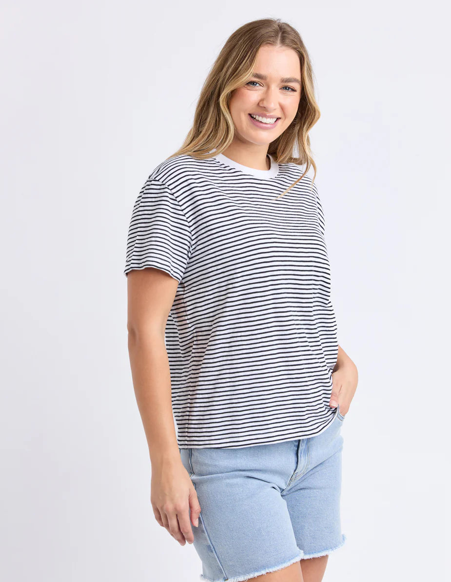 FOXWOOD HUTCH STRIPE TEE - White / Black Stripe