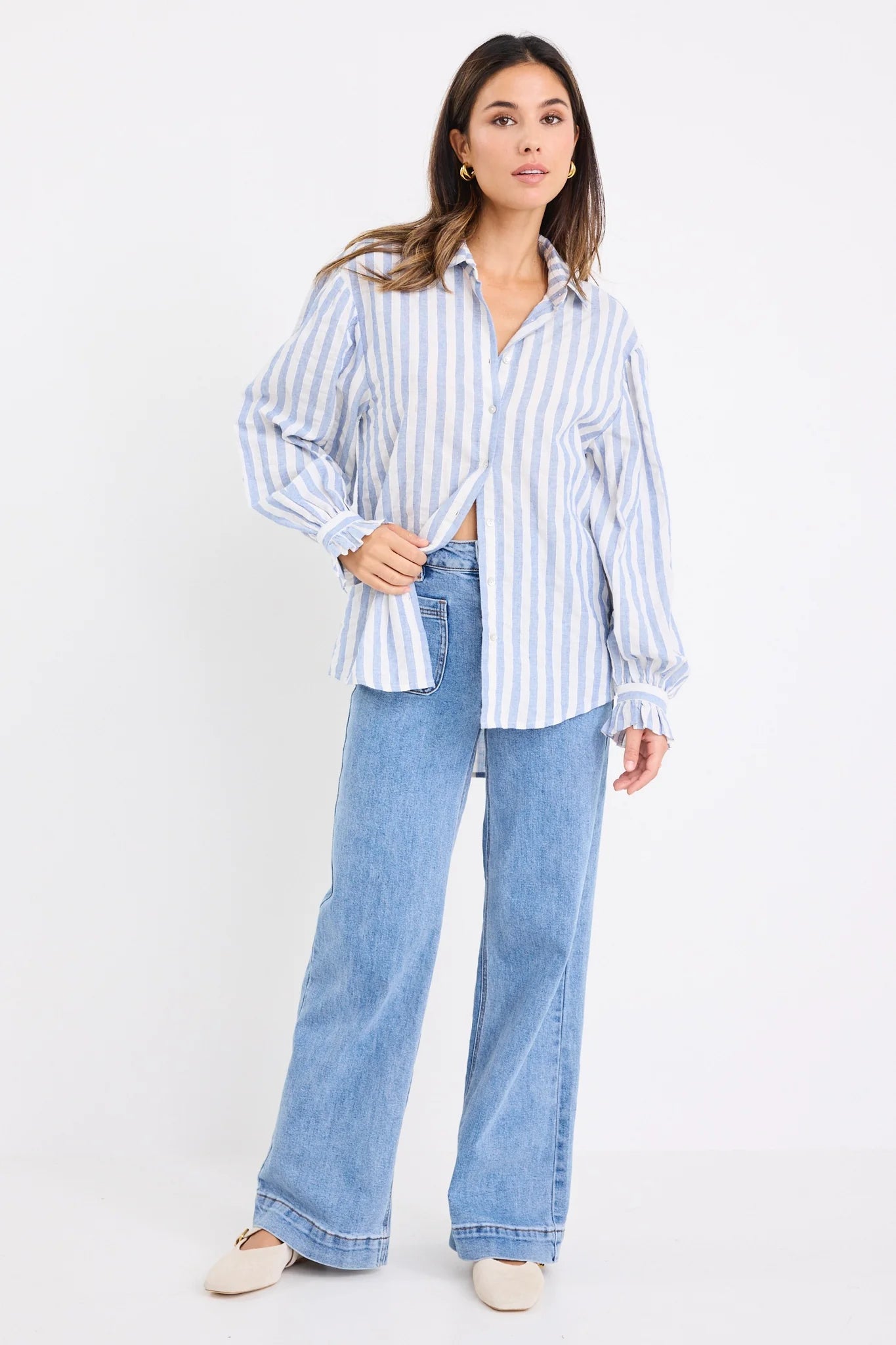 BY ROSA CONNECTION SHIRT - Blue Stripe