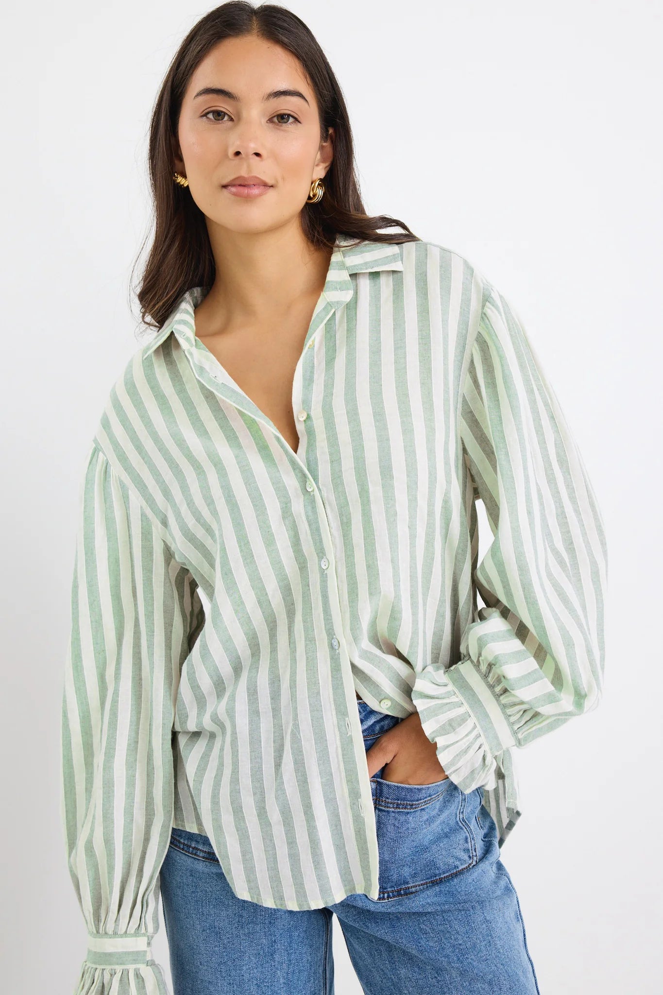 BY ROSA CONNECTION SHIRT - Moss Stripe
