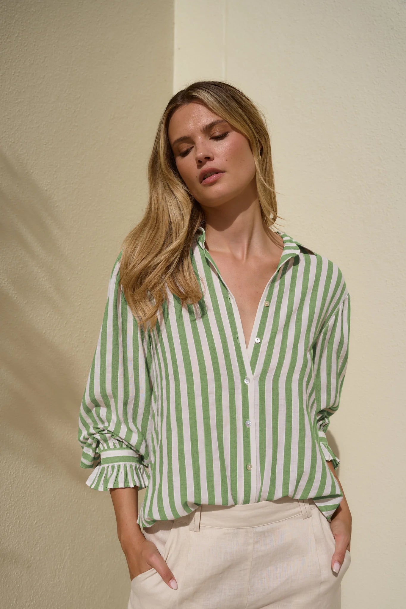 BY ROSA CONNECTION SHIRT - Moss Stripe