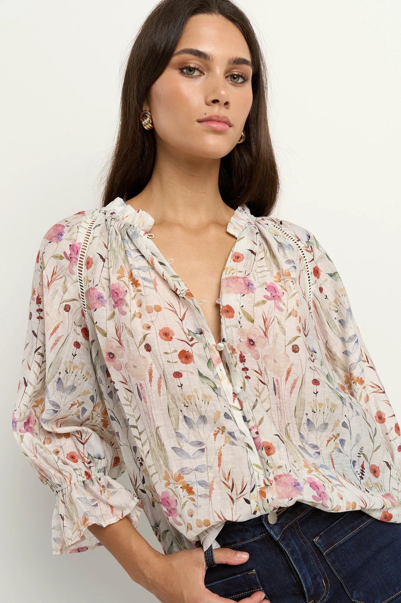 BY ROSA ENCOUNTER TOP - Cream Floral