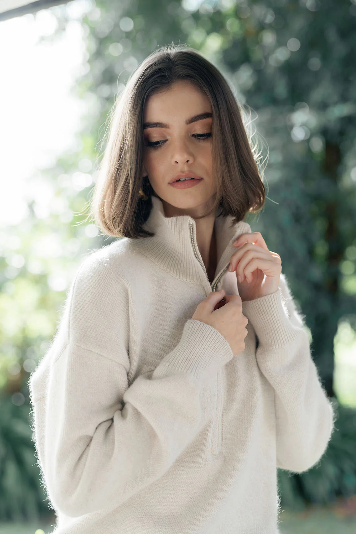 HUMIDITY KNOX ZIP SWEATER - Almond