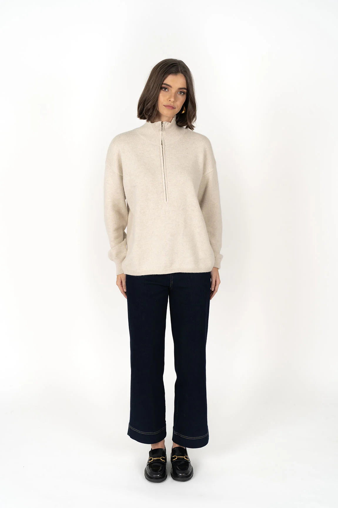 HUMIDITY KNOX ZIP SWEATER - Almond