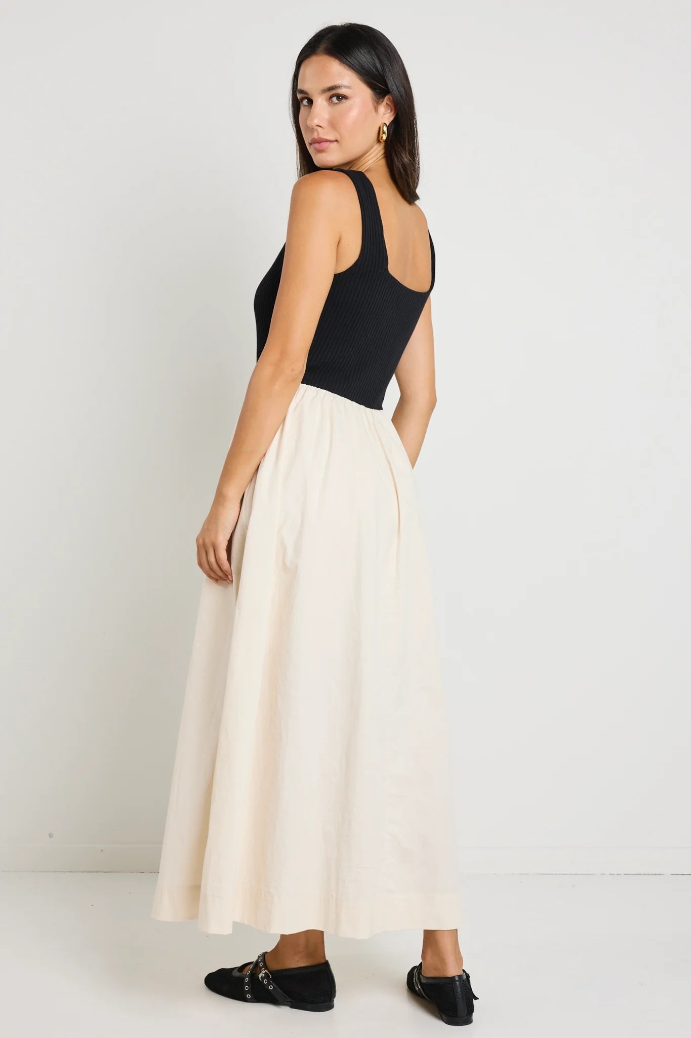 RE:UNION OBSIDIAN MIDI DRESS - Black & Ecru