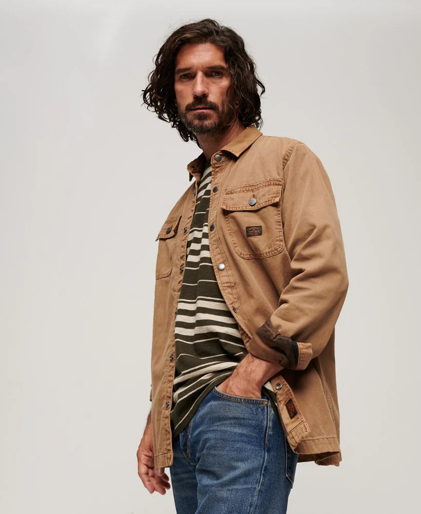 SUPERDRY CANVAS WORKWEAR OVERSHIRT - CLASSIC TAN BROWN