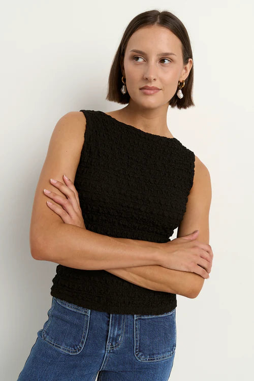AMONG THE BRAVE UNTAMED BOATNECK TOP - Black