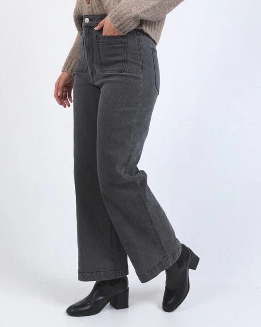 FOXWOOD SARAH WIDE LEG JEAN - WASHED BLACK