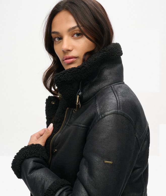 SUPERDRY FAUX SHEARLING CROP JACKET - Black