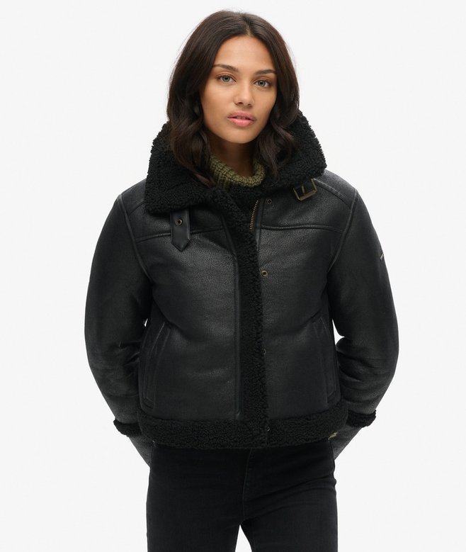 SUPERDRY FAUX SHEARLING CROP JACKET - Black