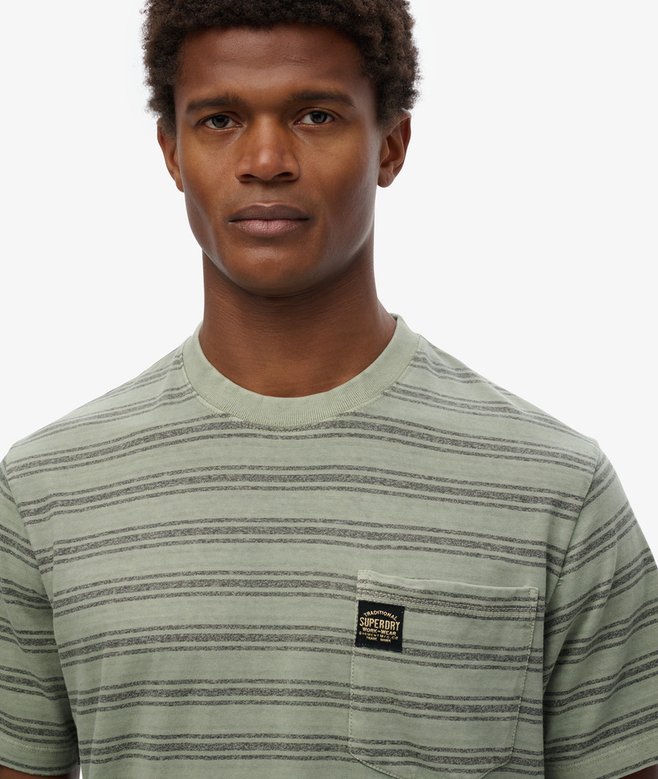 SUPERDRY CONTRAST STRIPE POCKET - Sage Green Stripe