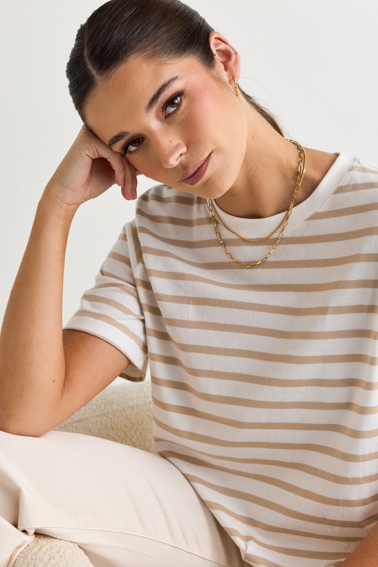 REUNION - Binding Black White Stripe Boxy Fit Tee
