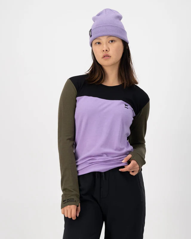 MONS ROYALE WOMENS YOTEI LONG SLEEVE - Lupin / Dark Olive / Black