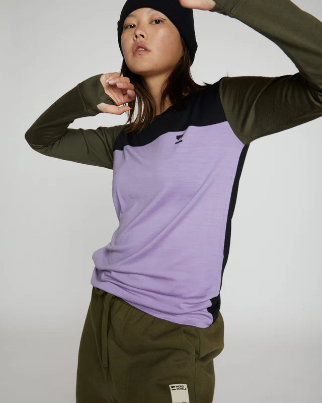MONS ROYALE WOMENS YOTEI LONG SLEEVE - Lupin / Dark Olive / Black