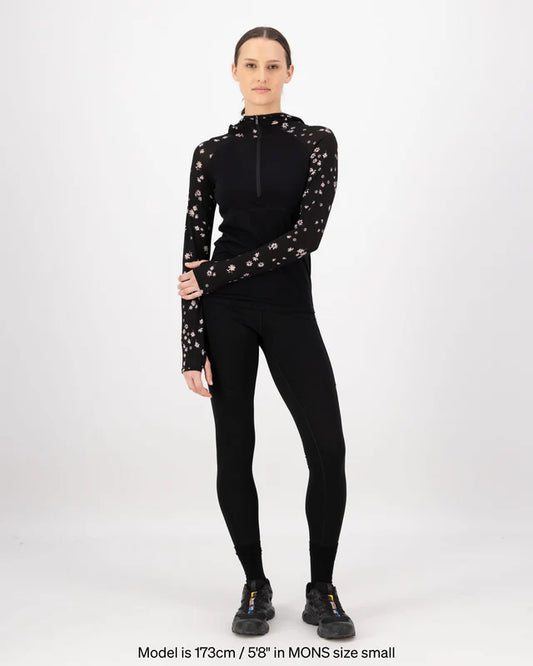 Bella Merino Long Sleeve Hood - Black Daisy