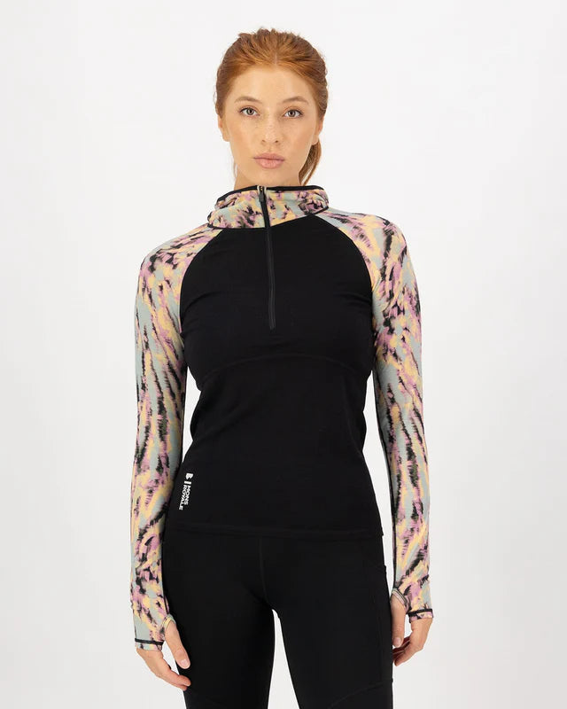 MONS ROYALE WOMENS BELLA LONG SLEEVE HOOD - Rad Things / Black