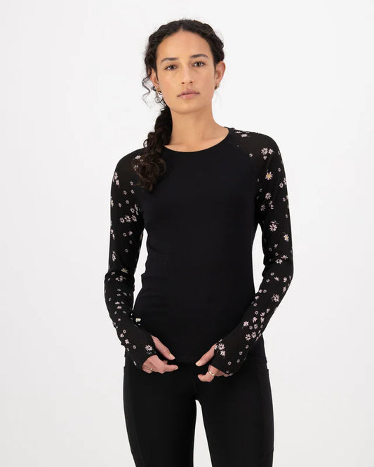 Bella Merino Long Sleeve - Black Daisy