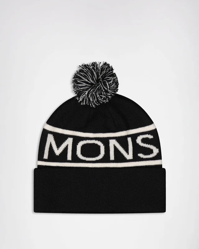 MONS ROYALE - Unisex McCloud Pom Pom Beanie - Black White
