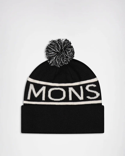 MONS ROYALE - Unisex McCloud Pom Pom Beanie - Black White