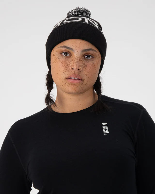MONS ROYALE - Unisex McCloud Pom Pom Beanie - Black White