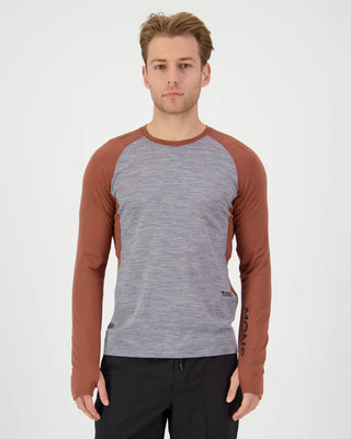 MONS ROYALE TEMPLE MENS LONG SLEEVE - Cinnamon / Grey Heather