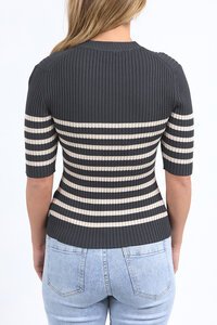 FOXWOOD SYDNEY KNIT TOP - CHARCOAL / OAT STRIPE