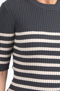 FOXWOOD SYDNEY KNIT TOP - CHARCOAL / OAT STRIPE