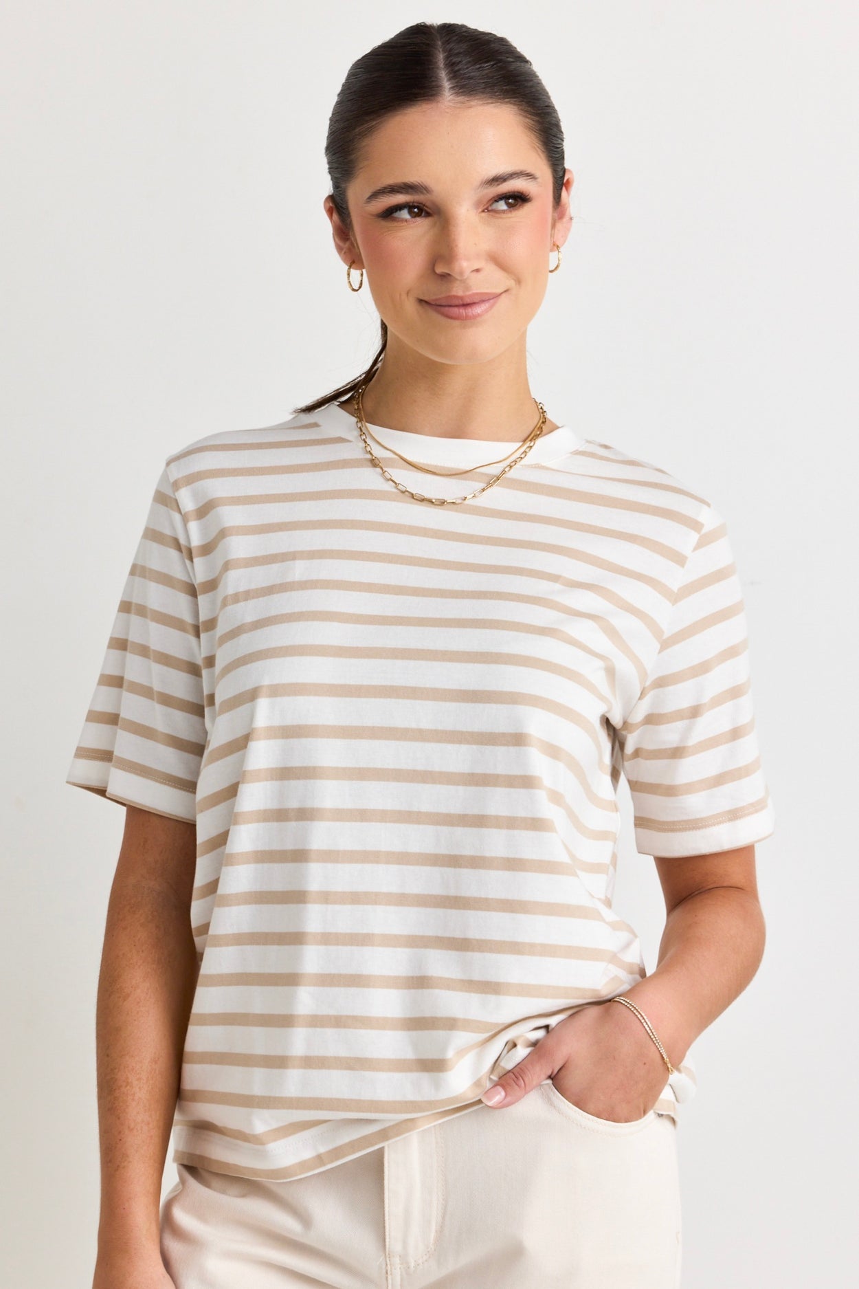 REUNION - Binding Black White Stripe Boxy Fit Tee