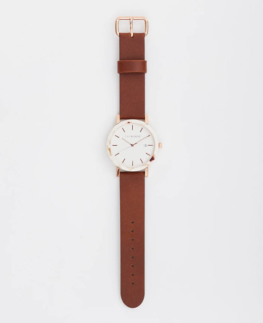 THE HORSE WATCH - Nougat Shell / White Dial / Tan Leather