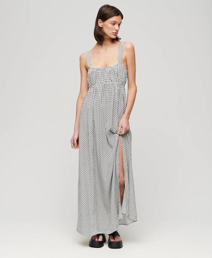 SUPERDRY TIE BACK MAXI DRESS - MONO CROSS GEO