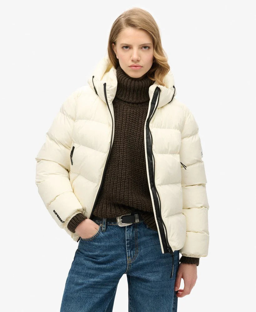 SUPERDRY HOODED SPORTS PUFFER JACKET - Off White