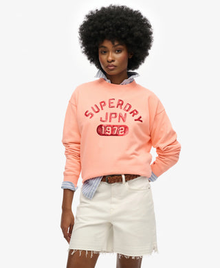 SUPERDRY EMBELLISHED VARSITY LOOSE CREW - Peach Amber