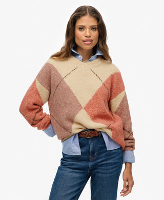 SUPERDRY - OVERSIZED ARGLYLE V NECK JUMPER
