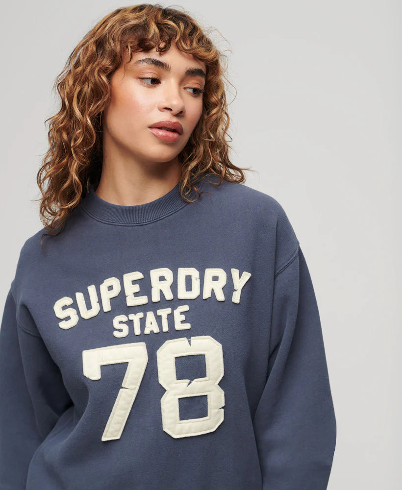 SUPERDRY APPLIQUE ATHLETIC LOOSE SWEAT - MONTAUK NAVY