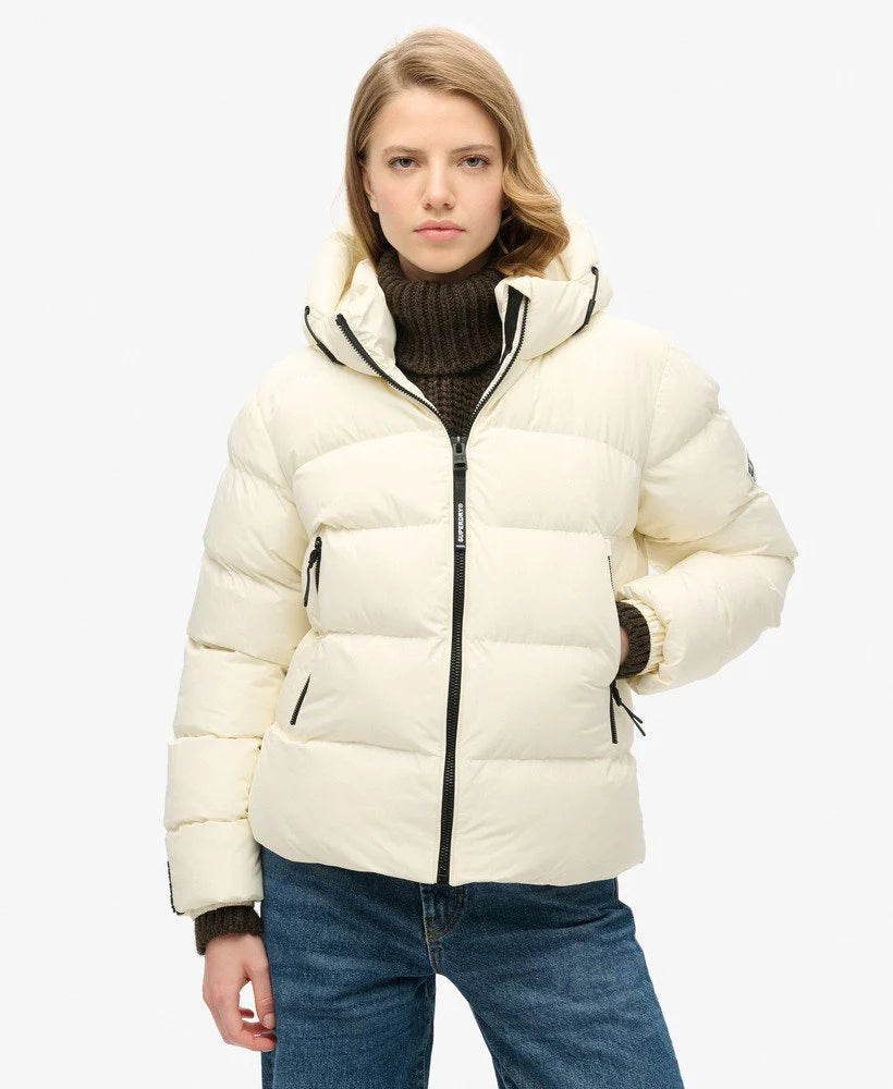 SUPERDRY HOODED SPORTS PUFFER JACKET - Off White