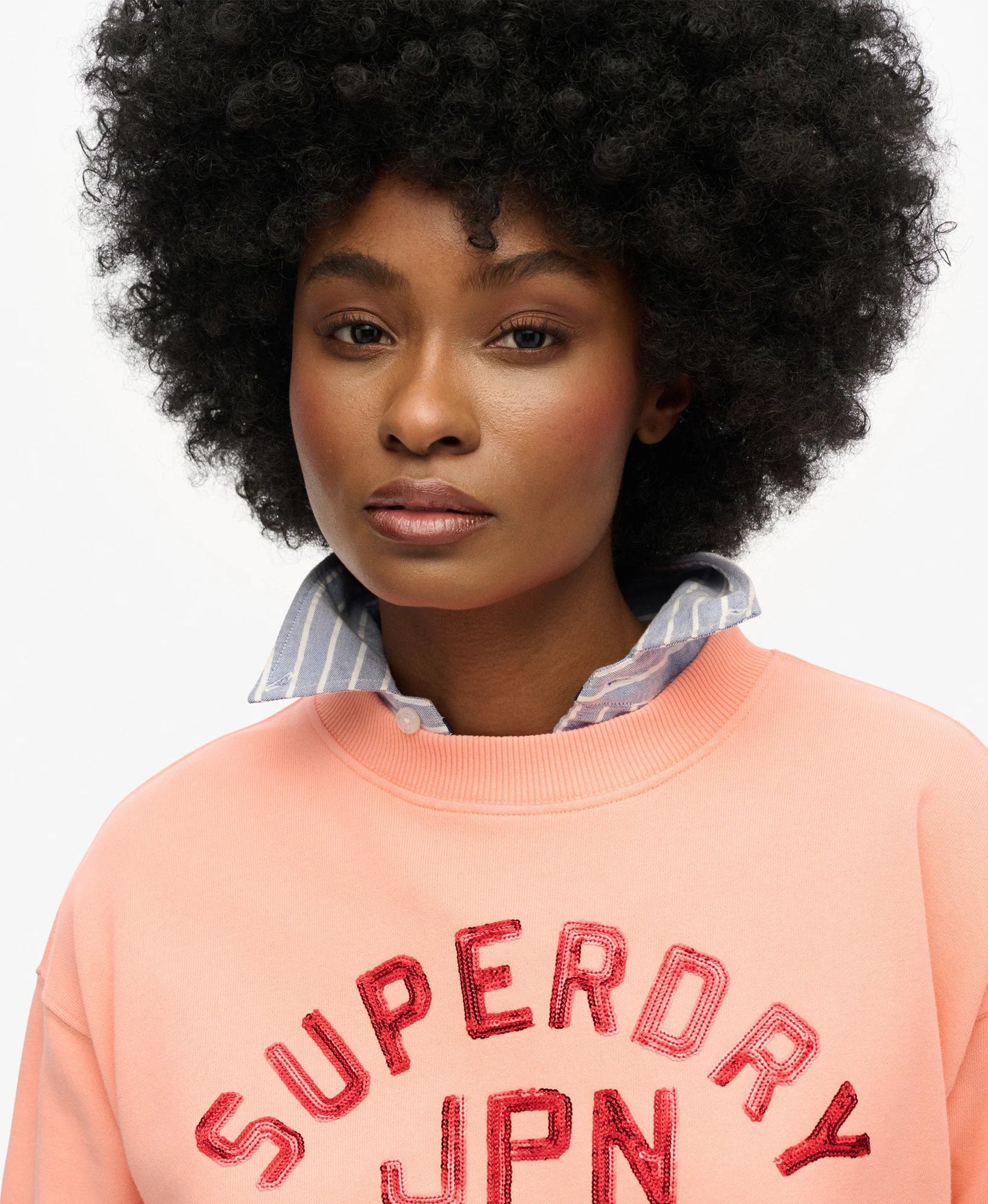 SUPERDRY EMBELLISHED VARSITY LOOSE CREW - Peach Amber