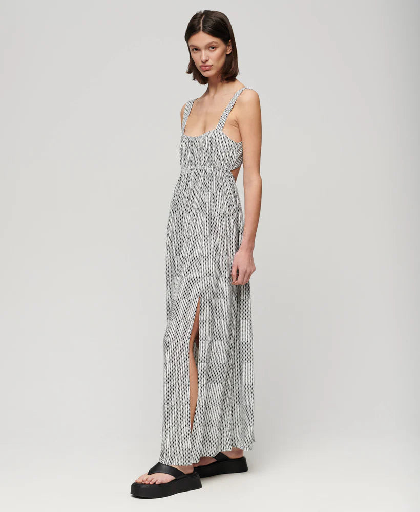 SUPERDRY TIE BACK MAXI DRESS - MONO CROSS GEO