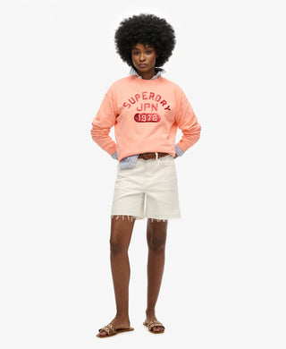 SUPERDRY EMBELLISHED VARSITY LOOSE CREW - Peach Amber