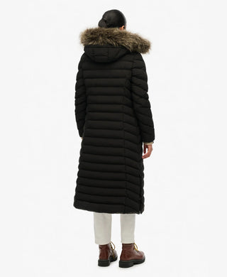 SUPERDRY - FUJI FAUX FUR HOODED LONGLINE  - Black