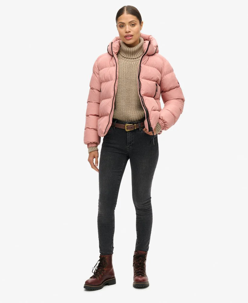 SUPERDRY HOODED SPORTS PUFFER JACKET - Ash Rose