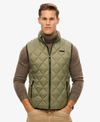 DIAMOND QUILT FUJI LITE GILET - DUSTY OLIVE GREEN - SUPERDRY