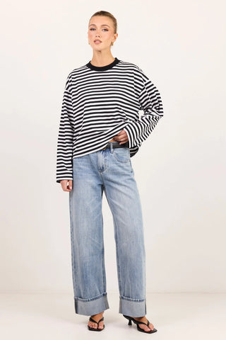 STORIES BE TOLD - UNITE  L/S TEE - Black White Stripe