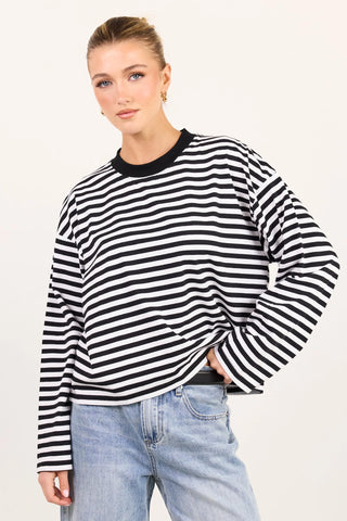 STORIES BE TOLD - UNITE  L/S TEE - Black White Stripe