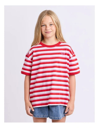 EVE GIRL - MOLLY STRIPE RINGER TEE - Red