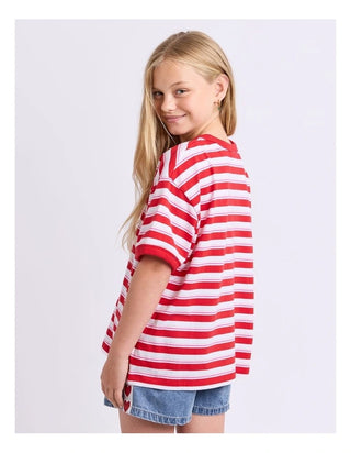 EVE GIRL - MOLLY STRIPE RINGER TEE - Red