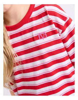 EVE GIRL - MOLLY STRIPE RINGER TEE - Red